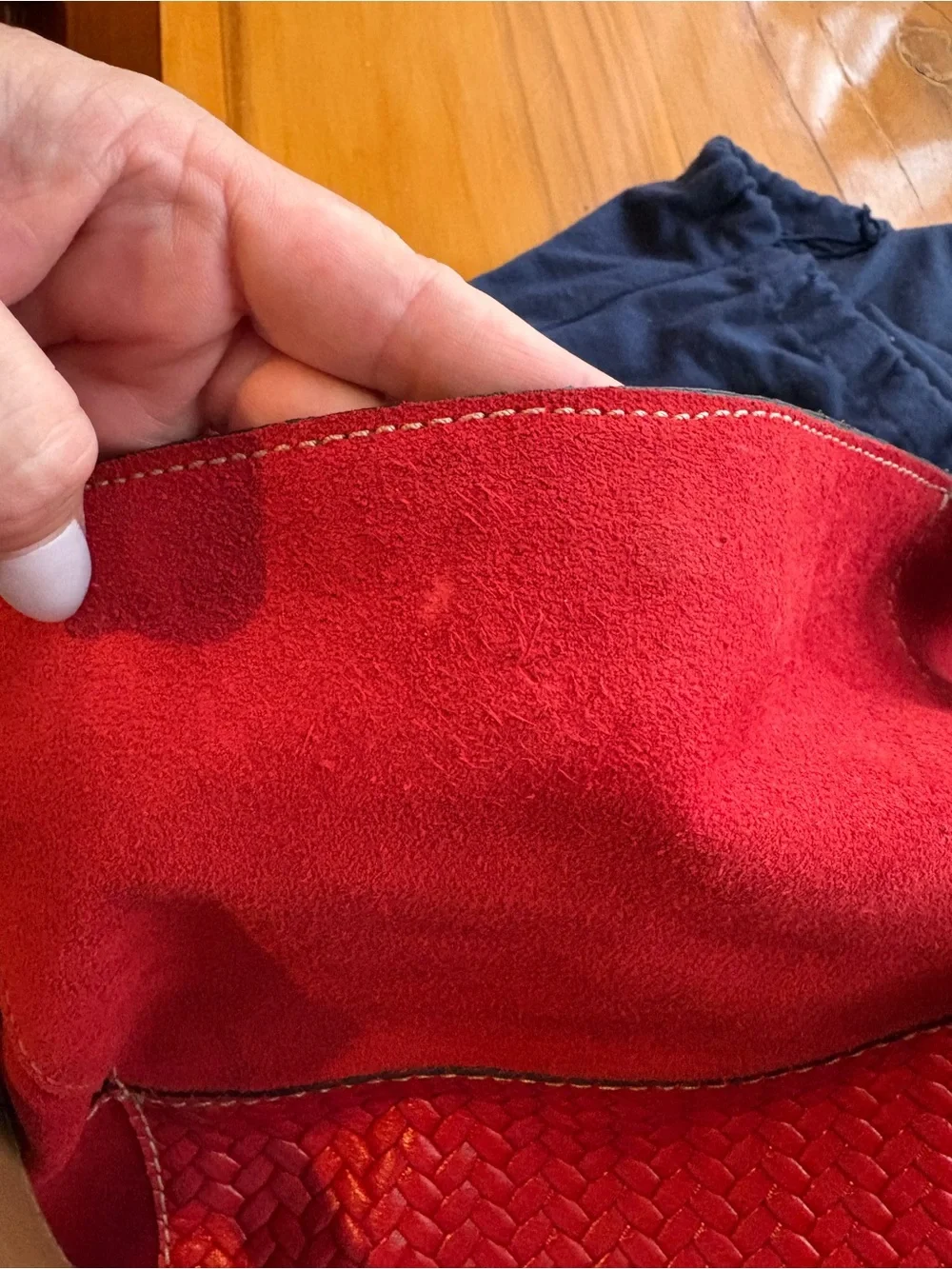 Vintage Prada Red  Woven Suede Shoulder Bag